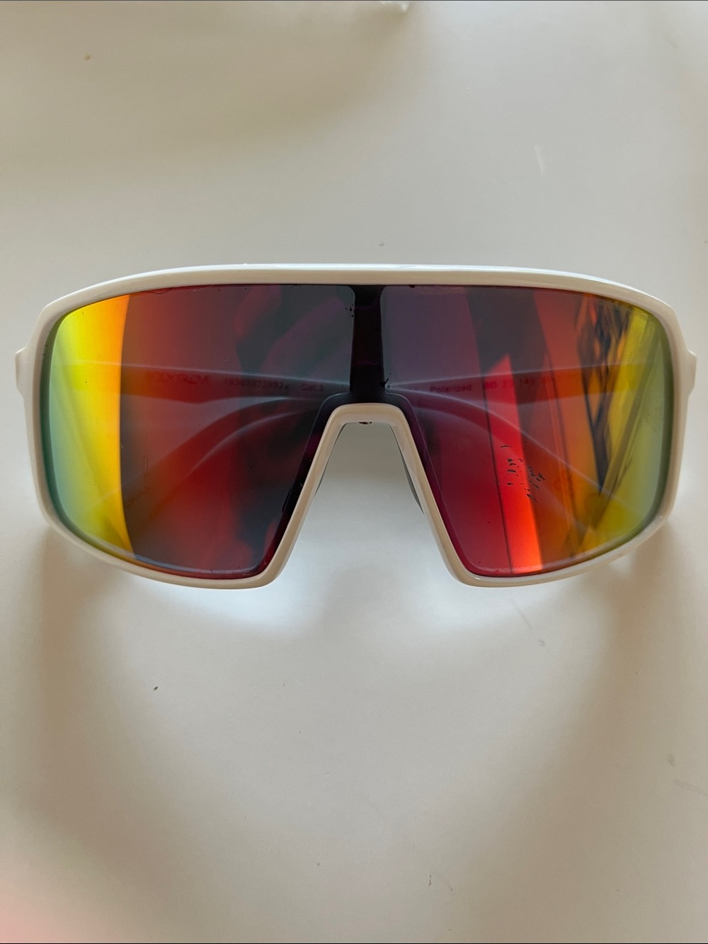 Body Glove White Frame Shield Sunglasses with Red-Orange Mirrored Lens